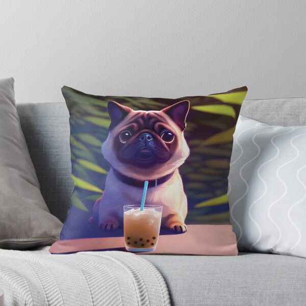Item preview, Pug with boba bubble tea designed and sold by akwl-design.