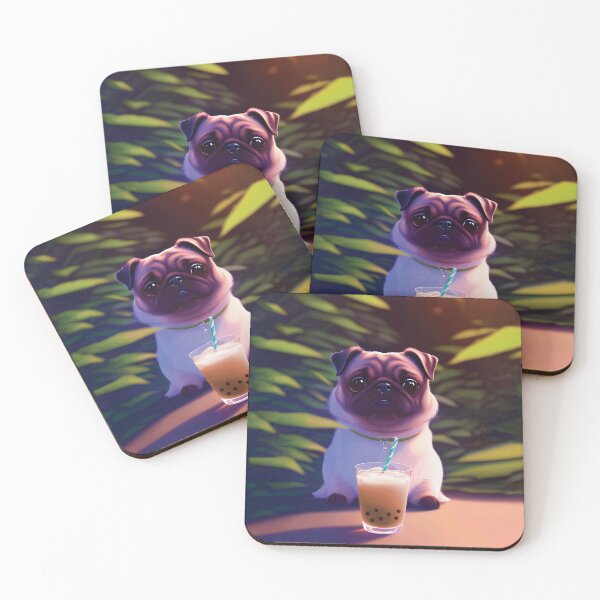 Item preview, Pug with boba bubble tea designed and sold by akwl-design.