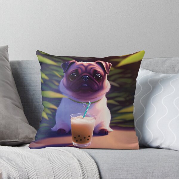 Item preview, Pug with boba bubble tea designed and sold by akwl-design.