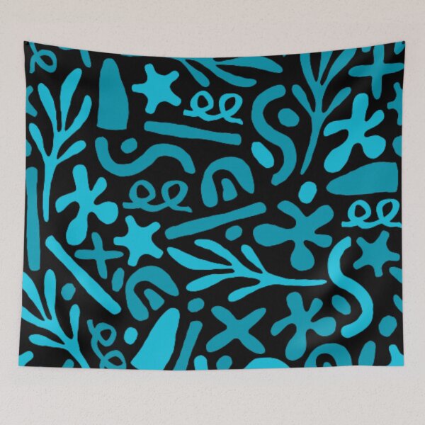 Item preview, Blue abstract pattern with different shapes with black background  designed and sold by TeePassion.