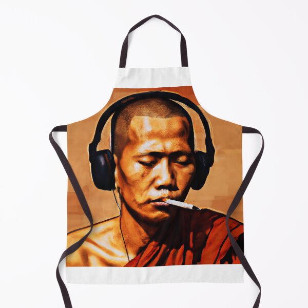 Item preview, Cool orange smoking Buddhist monk listening to rap music designed and sold by RetroBasketball.
