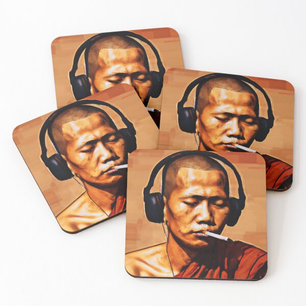 Item preview, Cool orange smoking Buddhist monk listening to rap music designed and sold by RetroBasketball.