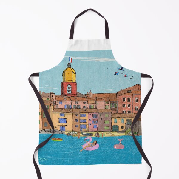 Item preview, St Tropez Harbour View France Retro Inspired Style Illustration designed and sold by Wall-Art-Sketch.