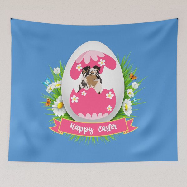 Item preview, Shetland Sheepdog (Sheltie) In Colorful Easter Egg With Happy Easter Sign designed and sold by SeasonalDogs.