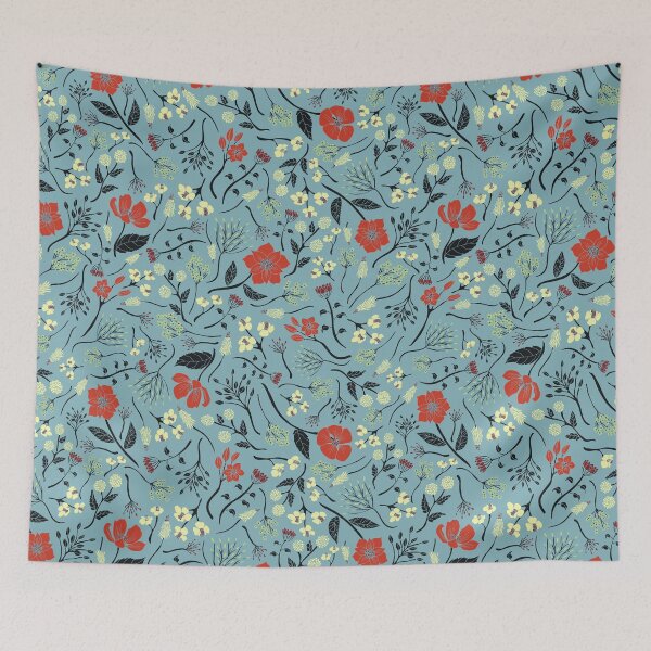 Item preview, Blue, Orange & White Floral/Botanical Print designed and sold by somecallmebeth.