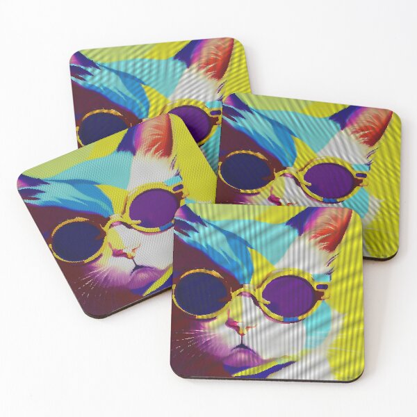 Item preview, Colorful Abstract Cat Wearing Sunglasses 8-bit Pixel Art designed and sold by PixelDripped.