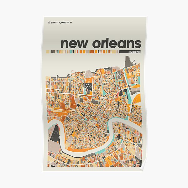 New Orleans Colorful Map City Of New Orleans Map New Orleans Minimalist Map New Orleans 1818