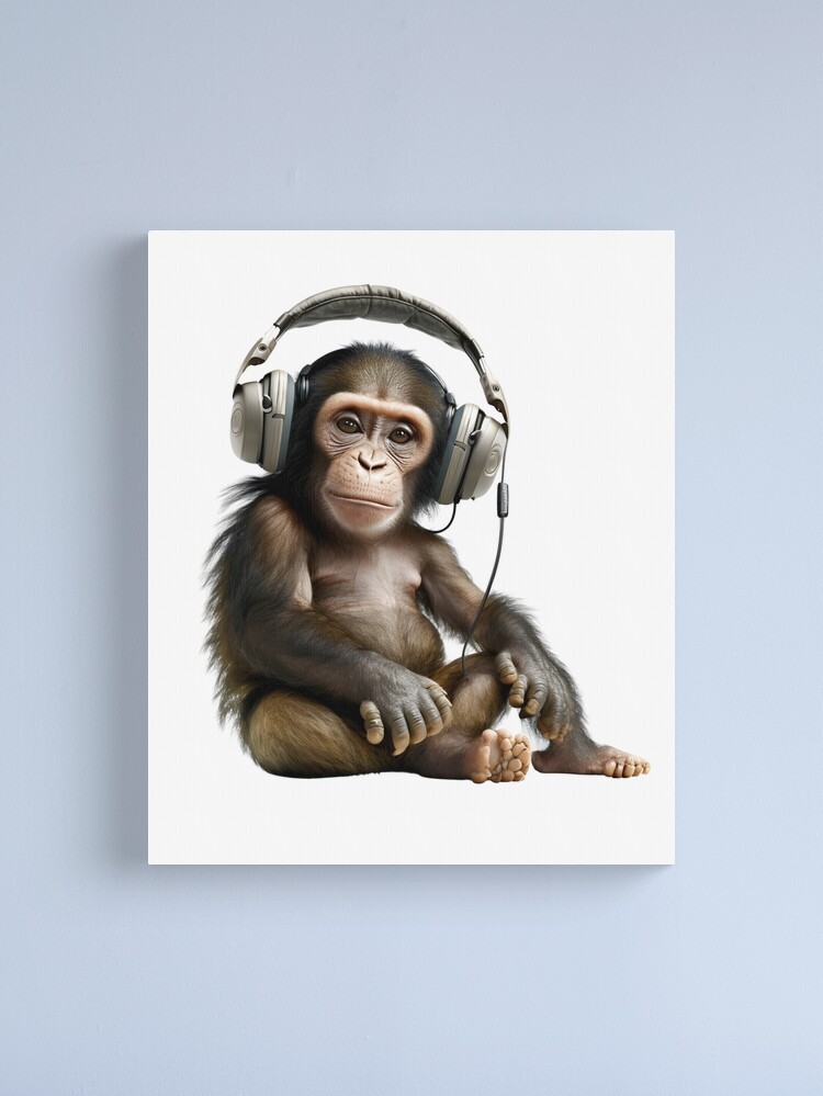 CapCut_monkey listening music with earphones