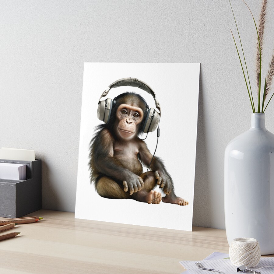 Little Monkey In Headphones Listening To Music