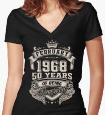 Born in February 1968 - 50 Years of Being Awesome Women's Fitted V-Neck T-Shirt