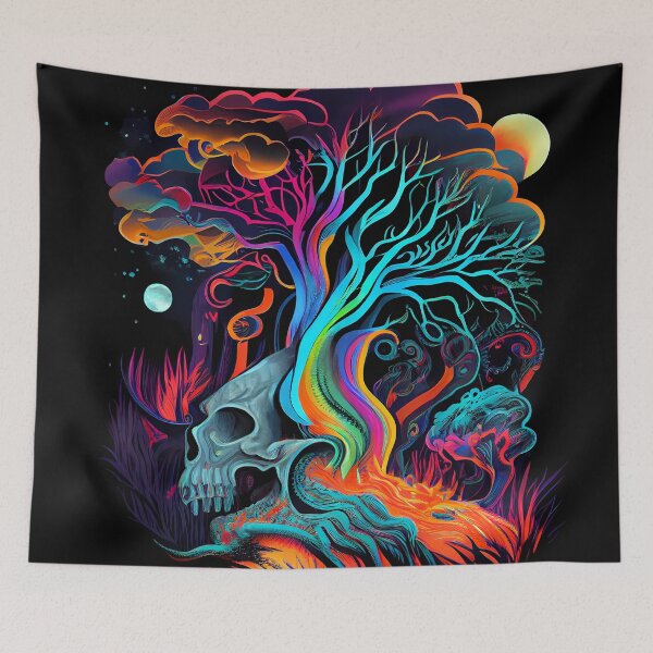 Aperçu de l'œuvre Psychedelic Skull and Landscape créée et vendue par MTJ-Mushrooms.