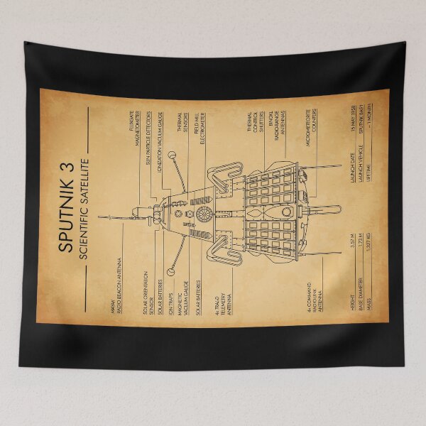 Aperçu de l'œuvre Sputnik 3. Scientific Satellite (Aged Parchment Blueprint) créée et vendue par BGALAXY.