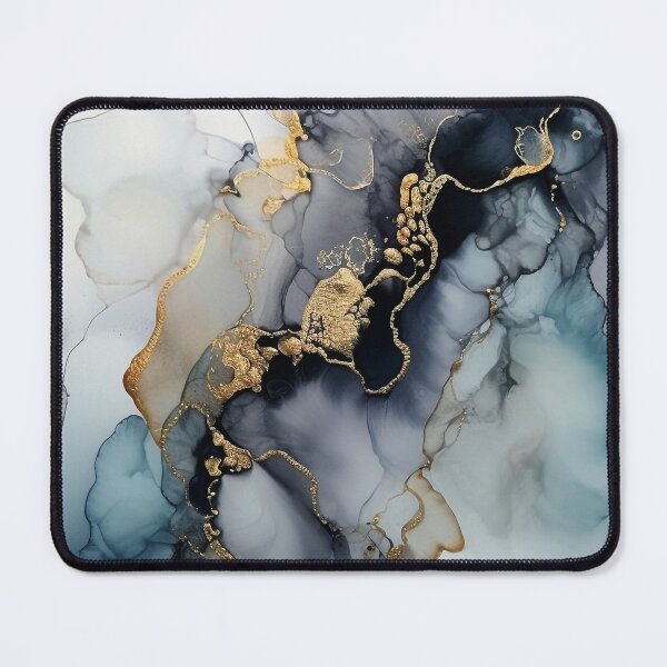 Item preview, Golden Waves of Blue - Abstract Alcohol Ink Art designed and sold by inkvestor.