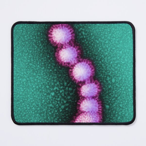 Item preview, Swine Flu Virus, Influenza TEM Micrograph, Purple and Green designed and sold by ScienceSource.