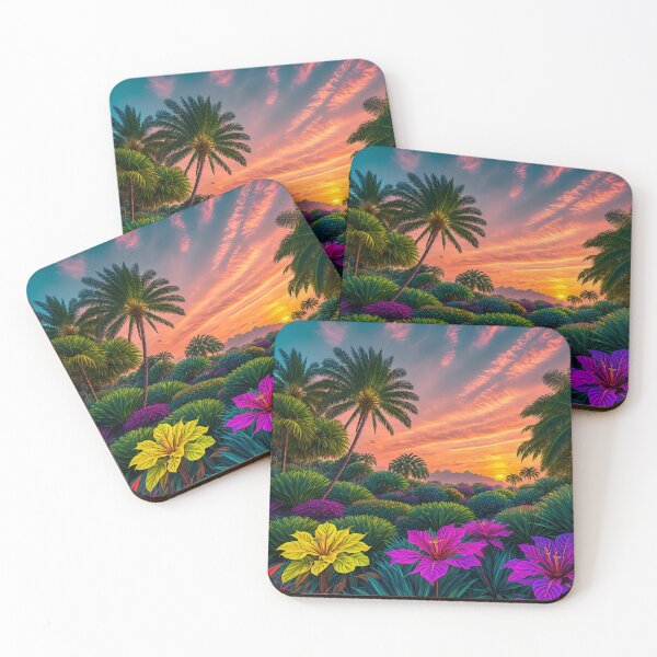 Item preview, A Vibrant, Intricate Pattern Of Tropical Plants, Illuminated By The Light Of A Setting Sun Ai Generated Art designed and sold by AiGens.