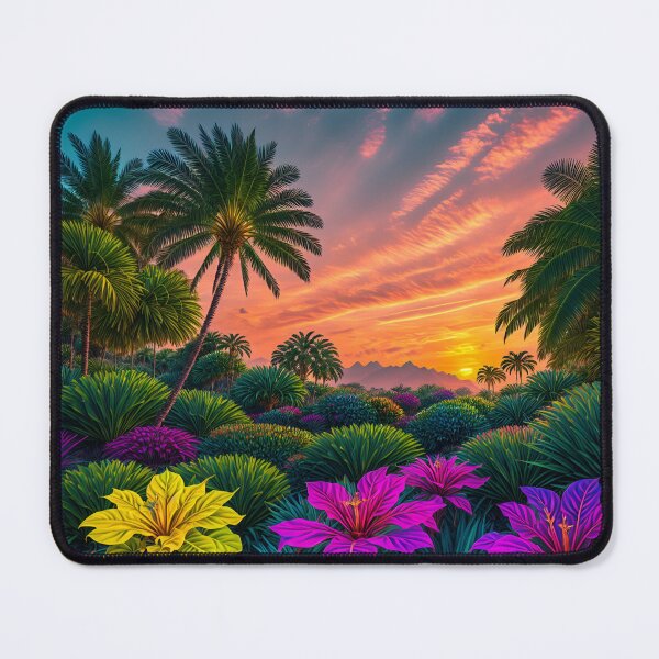 Item preview, A Vibrant, Intricate Pattern Of Tropical Plants, Illuminated By The Light Of A Setting Sun Ai Generated Art designed and sold by AiGens.