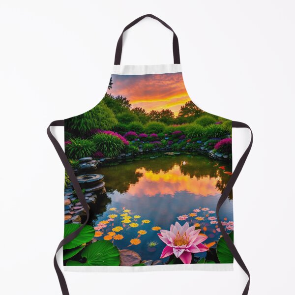 Item preview, Beautiful Pond Of Lilies And Koi, Illuminated By The Warm Glow Of The Evening Sky Ai Generated Art designed and sold by AiGens.