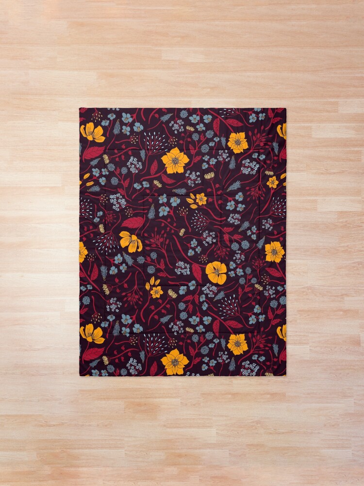 Alternate view of Mustard Yellow, Burgundy & Blue Floral Pattern Comforter