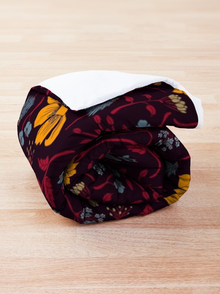 Alternate view of Mustard Yellow, Burgundy & Blue Floral Pattern Comforter