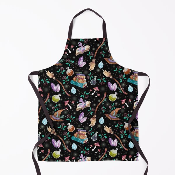 Item preview, witchy things pattern // black background designed and sold by Carrot Faery Art.