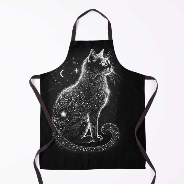 Item preview, Black Celestial Magical Cat Ink Tattoo Drawing designed and sold by Wishinglob.