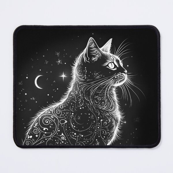 Item preview, Black Celestial Magical Cat Ink Tattoo Drawing designed and sold by Wishinglob.