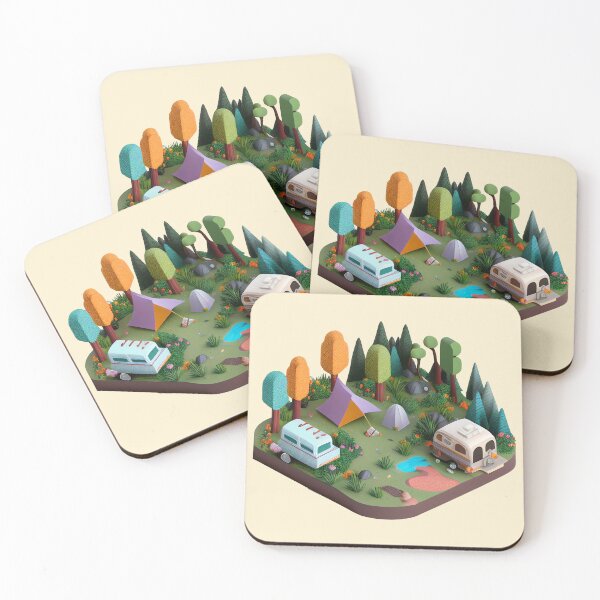 Item preview, isometric diorama of a campsite with lush surroundings, cartoon Style designed and sold by JeClaDesign.