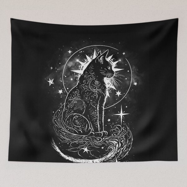 Item preview, Celestial Holly Cat Surrounded by Stars Ink Tattoo designed and sold by Wishinglob.