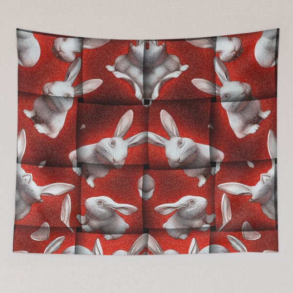 Item preview,  *Unique Red White Cool Square rabbit Shape Patchwork Pattern* designed and sold by Ralek.