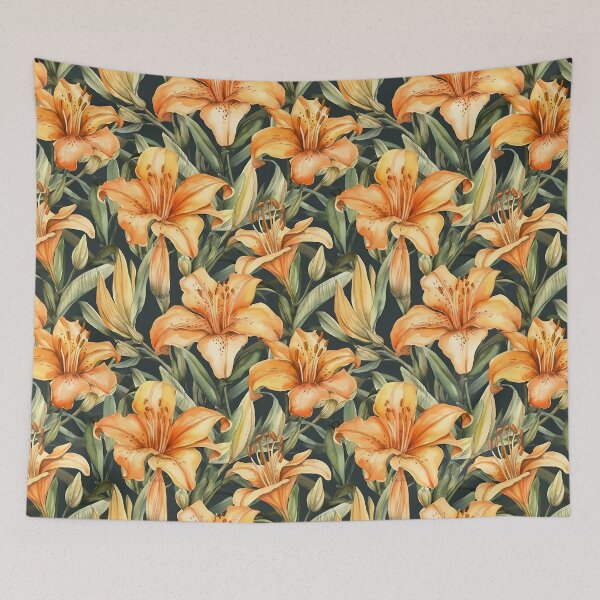 Item preview, Orange Daylilies Day Lilies Watercolor Pattern  designed and sold by ClairesPatterns.