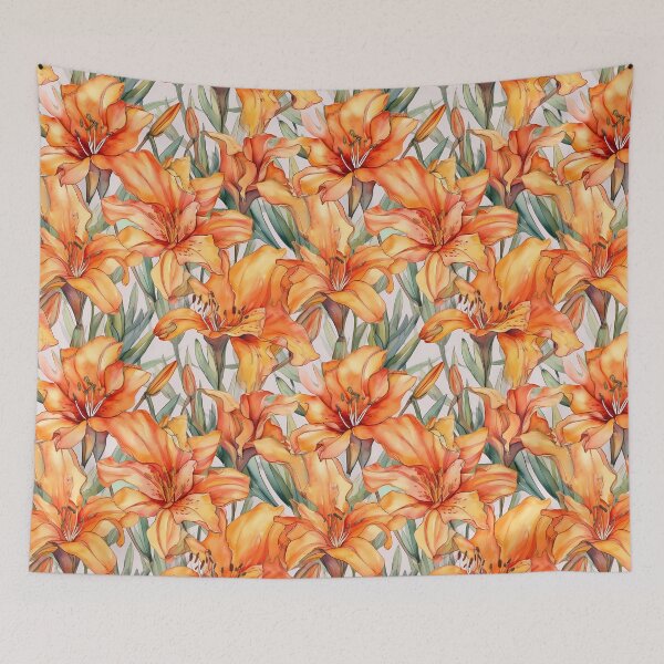 Item preview, Orange Daylilies Day Lilies Watercolor Pattern  designed and sold by ClairesPatterns.