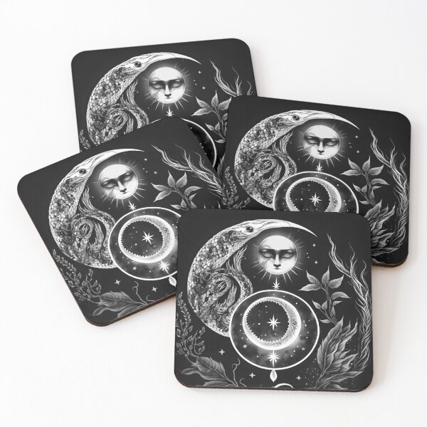 Item preview, Celestial Moon Face and Crescent Witchy Ink Tattoo designed and sold by Wishinglob.
