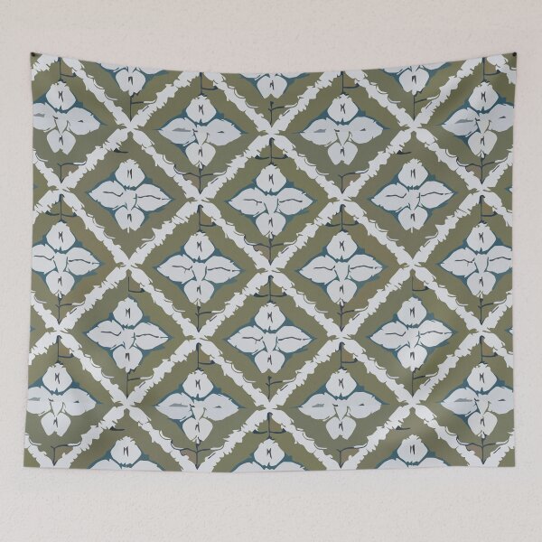 Item preview, Retro Tile Pattern White flowers and Olive Green with a Little Blue details designed and sold by RetroTile.