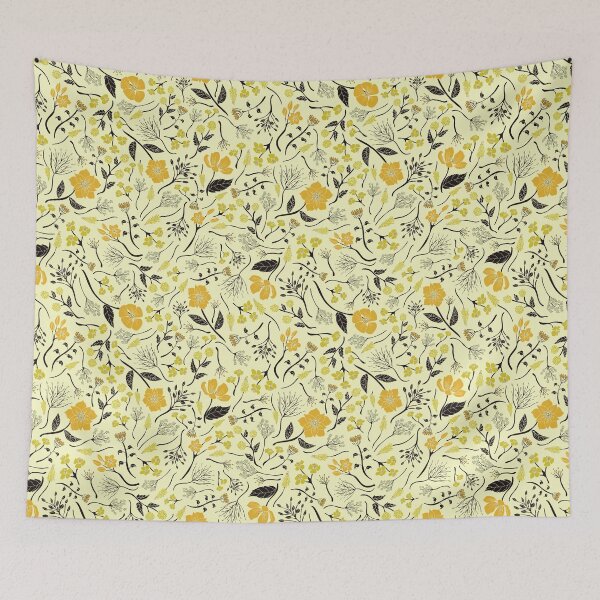 Item preview, Yellow, Green & Black Floral/Botanical Pattern designed and sold by somecallmebeth.