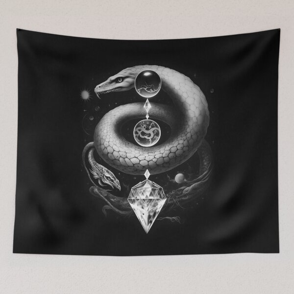 Item preview, Celestial Crystal Snake Witchy Art Drawing Ink Tattoo designed and sold by Wishinglob.