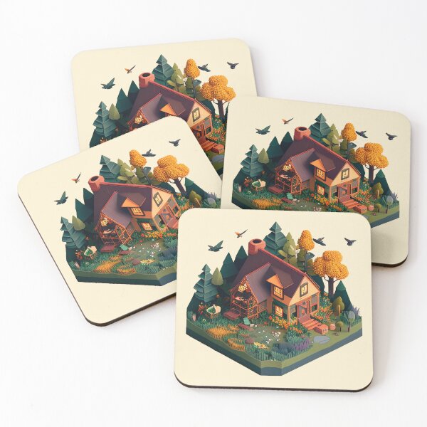Item preview, isometric diorama of a hunting lodge scene, cartoon style designed and sold by JeClaDesign.