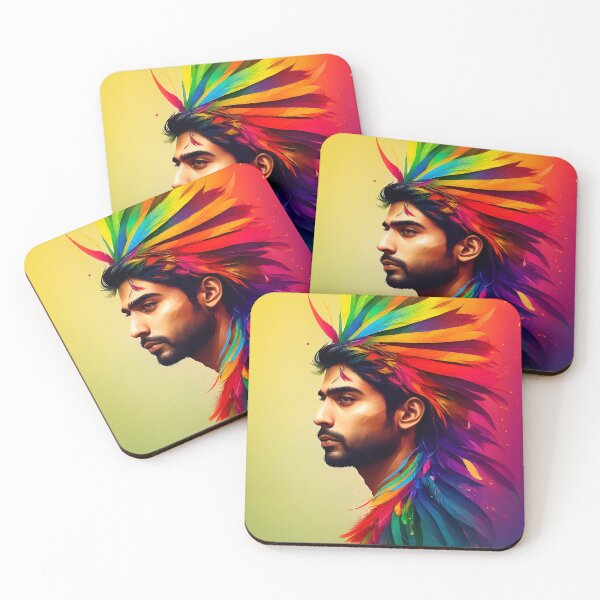 Item preview, LGBT Art, Indian Male, Man, Rainbow Feathers, Digital Art designed and sold by Mark Harrop.