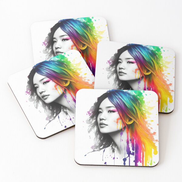 Artikelvorschau, LBGT-Kunst, asiatische Frau, Mädchen, Regenbogen-Farbspritzer, digitale Kunst entworfen und verkauft von Mark Harrop.
