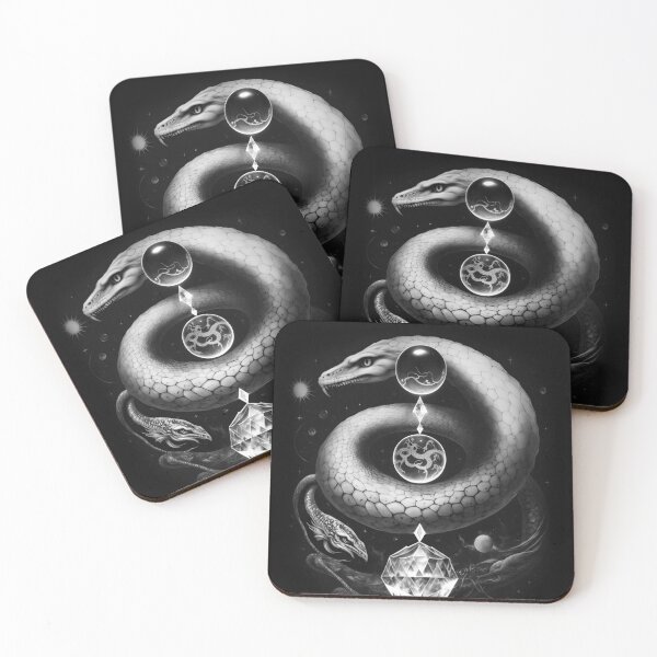 Item preview, Celestial Crystal Snake Witchy Art Drawing Ink Tattoo designed and sold by Wishinglob.