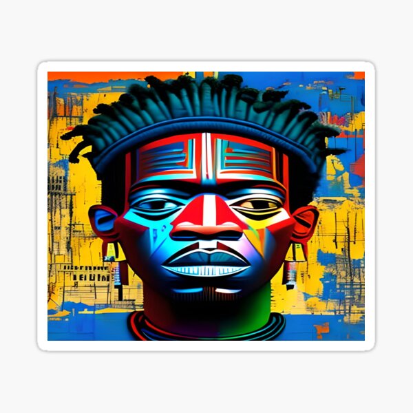 Vista previa del artículo con la obra «Cara, hombre negro, pintado por teñido en colores brillantes», diseñado y vendido por Modefissi.