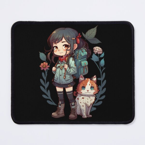 Item preview, Girl & Cat Kawaii Anime Floral Cat Lover designed and sold by SecretDicer.