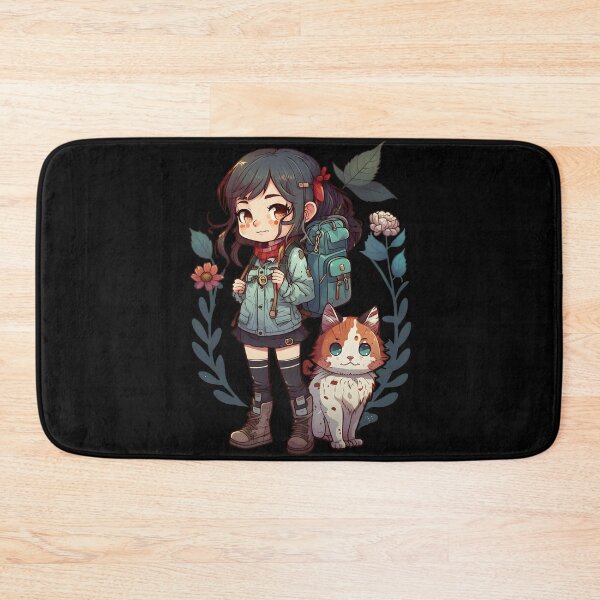 Item preview, Girl & Cat Kawaii Anime Floral Cat Lover designed and sold by SecretDicer.