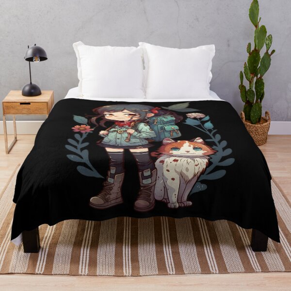 Item preview, Girl & Cat Kawaii Anime Floral Cat Lover designed and sold by SecretDicer.