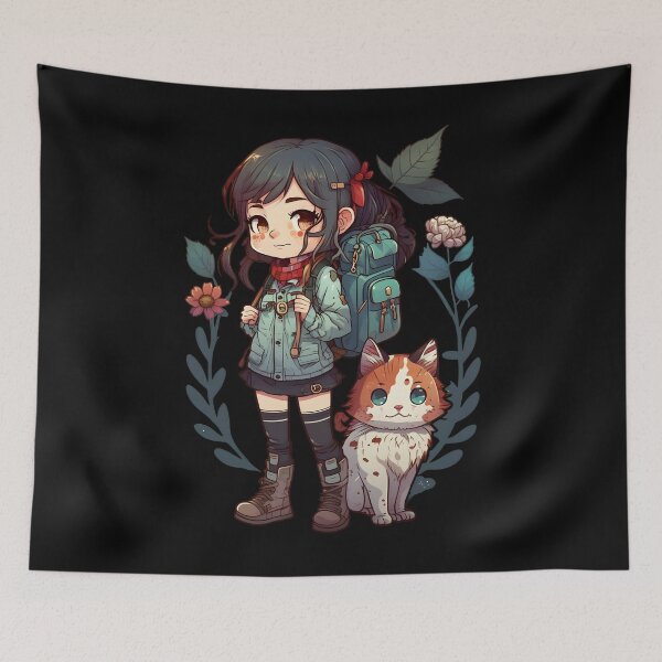 Item preview, Girl & Cat Kawaii Anime Floral Cat Lover designed and sold by SecretDicer.