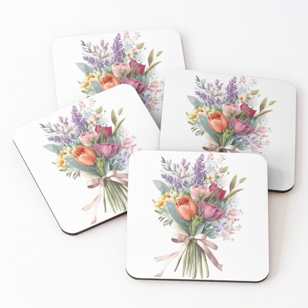 Artikelvorschau, Bündel Aquarellblumen mit rosafarbener Schleife entworfen und verkauft von ImaginePrintsHQ.