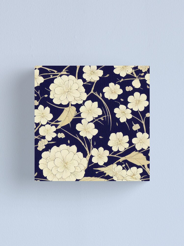 White and Blue Soft Floral Canvas Art Print