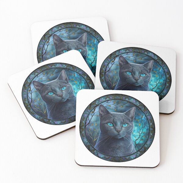 Item preview, Stained Glass Russian Blue Cat in a Circle  designed and sold by Kalligraphika.