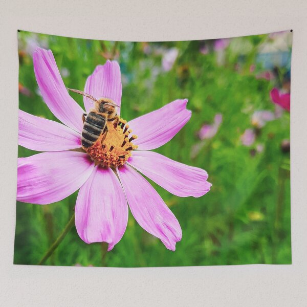 Item preview, Una abeja trabajando en una flor rosa, polinización. designed and sold by Maria Racolta.