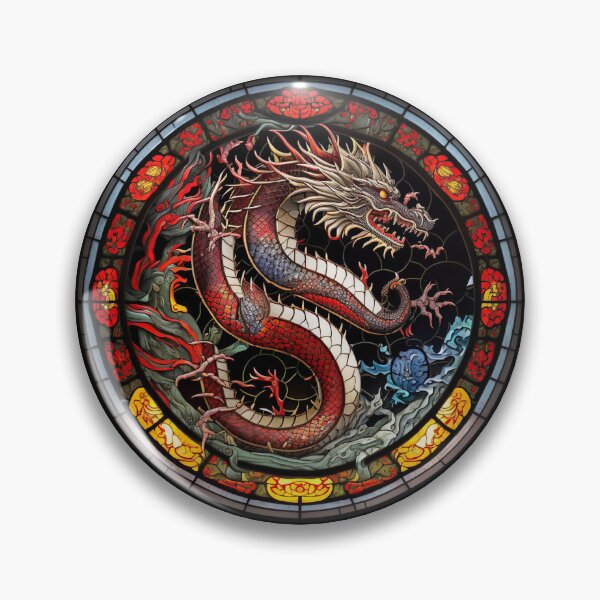 Item preview, Stained Glass Chinese Dragon-Right Face in a Circle  designed and sold by Kalligraphika.