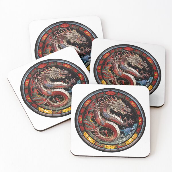 Item preview, Stained Glass Chinese Dragon-Right Face in a Circle  designed and sold by Kalligraphika.